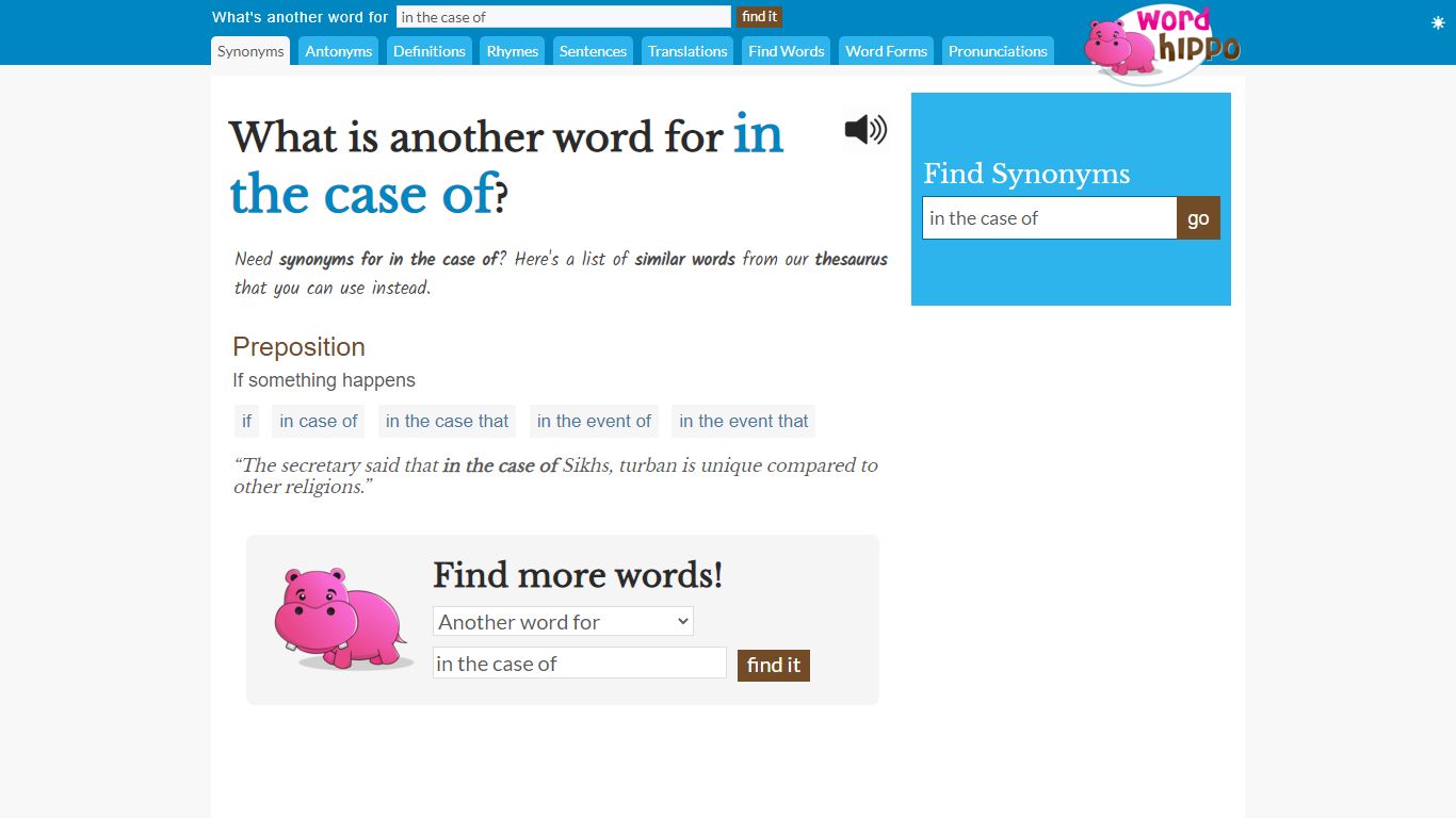 What is another word for "in the case of"? - WordHippo