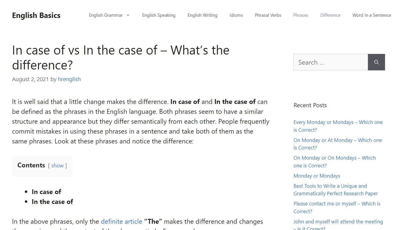 In case of vs In the case of - What's the difference? - English Basics