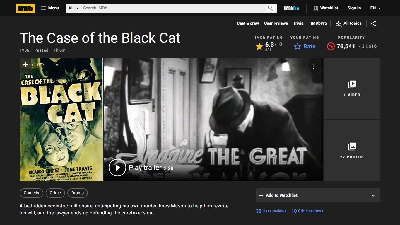 The Case of the Black Cat (1936) - IMDb